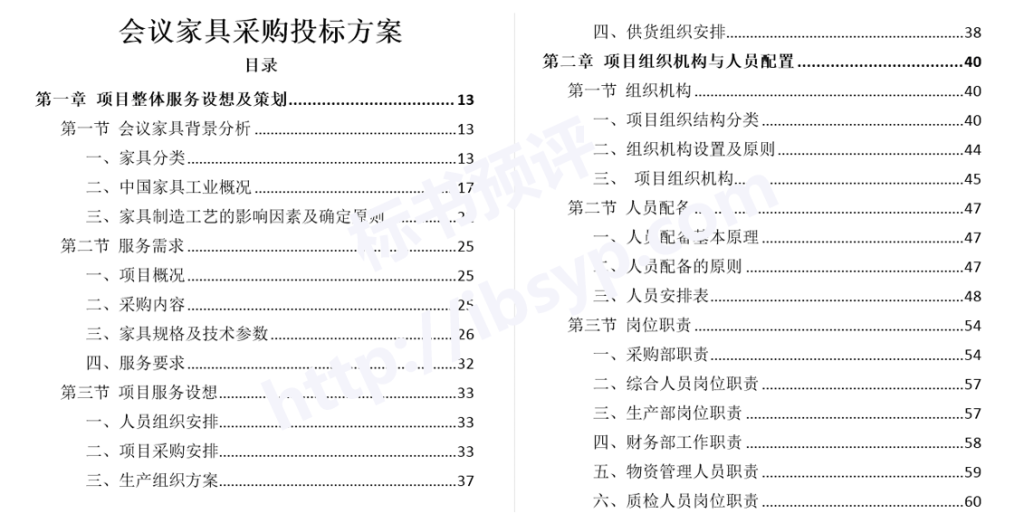 会议家具采购投标方案目录